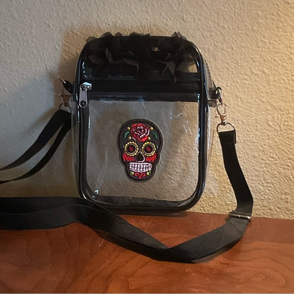Sugar Skull Clear Crossbody Bag and Detachable Card Holder - Picture 3 of 6